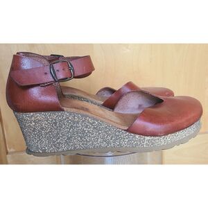 Yokona Brown Leather US 9 Mary Jane Cork Wedge Made‎ Spain Sandals Clogs Boho